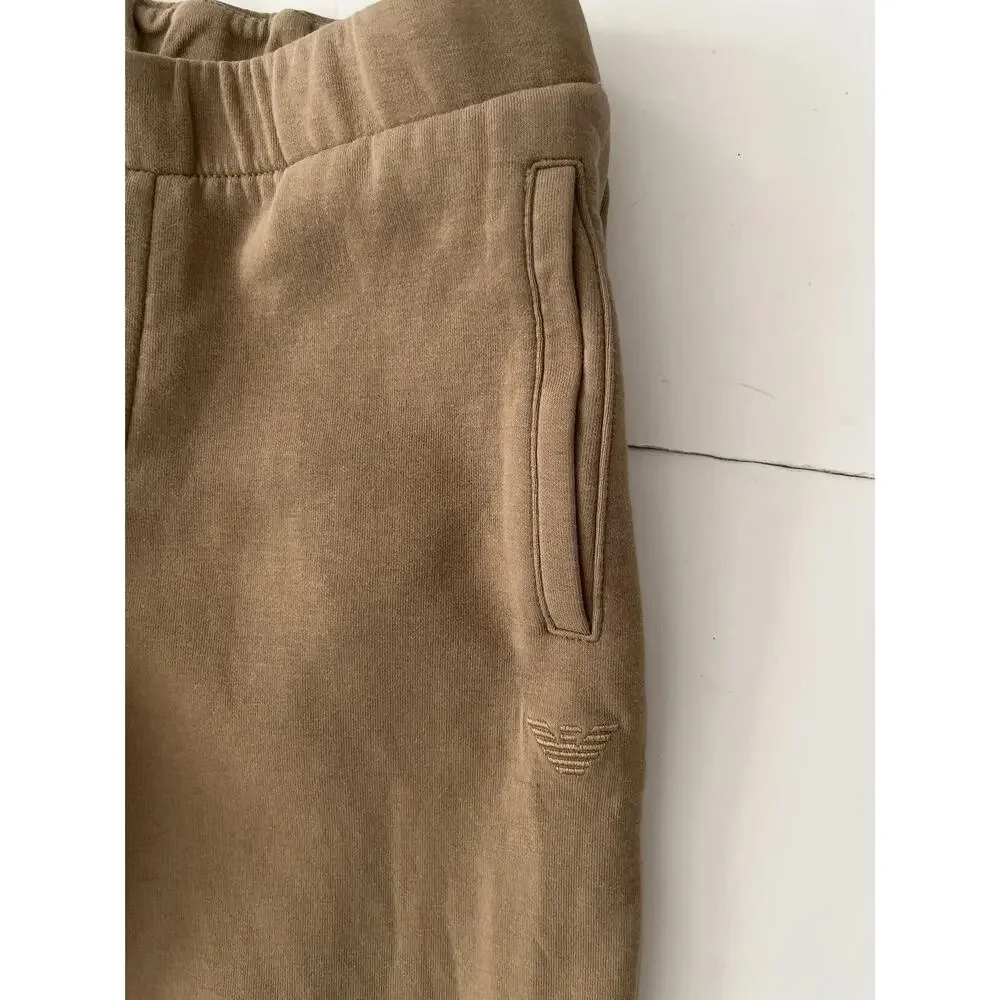 Emporio Armani Pants Kids 10A Beige Slim Jersey Sweatpants Elastic Waist Logo